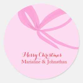 Christmas Pink Bows Hand Drawn Runder Aufkleber