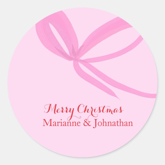 Christmas Pink Bows Hand Drawn Runder Aufkleber (Vorderseite)