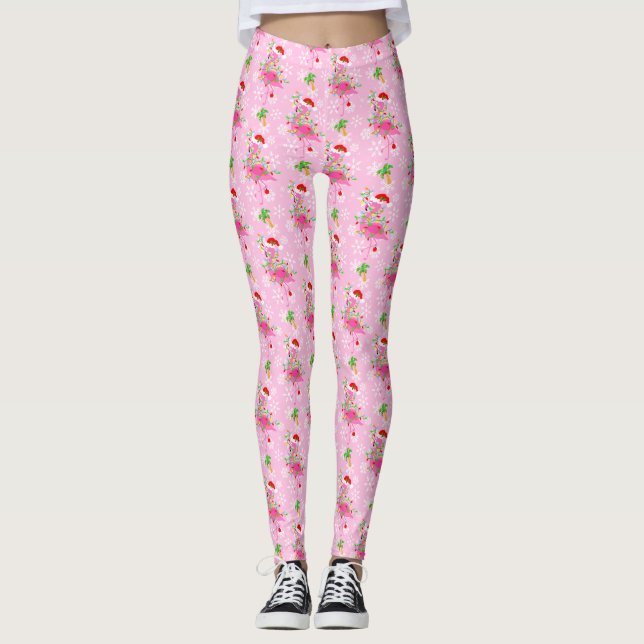 Christmas Pink Flamingo Muster Leggings (Vorderseite)