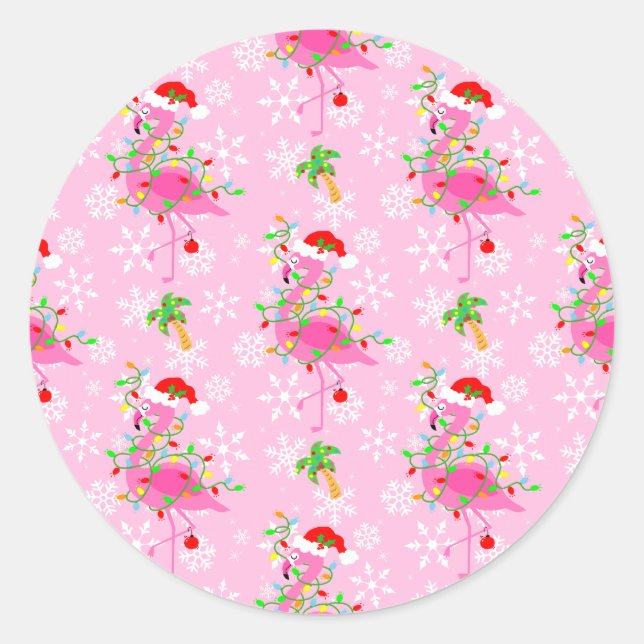 Christmas Pink Flamingo Muster Runder Aufkleber (Vorderseite)