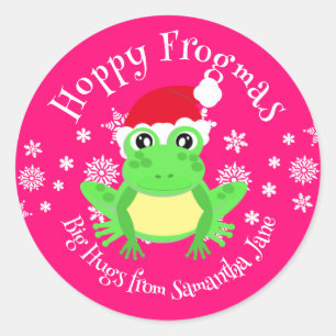 Christmas Pink Frosch Weihnachtsmannmütze Niedlich Runder Aufkleber