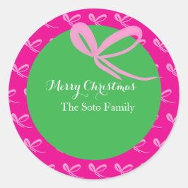 Christmas Pink Green Bright Bows Hand Drawn Runder Aufkleber