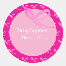 Christmas Pink Muted Bright Bows Hand Drawn Runder Aufkleber