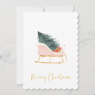 Christmas Pink Sleigh Handgeschriebenes Skript Feiertagskarte