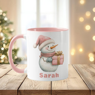 Christmas Pink Snowman Geschenk Individuelle Name Tasse