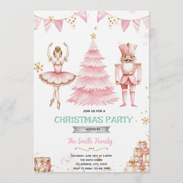 Christmas pink sugar plum nutcracker Invitation  Einladung (Vorderseite)