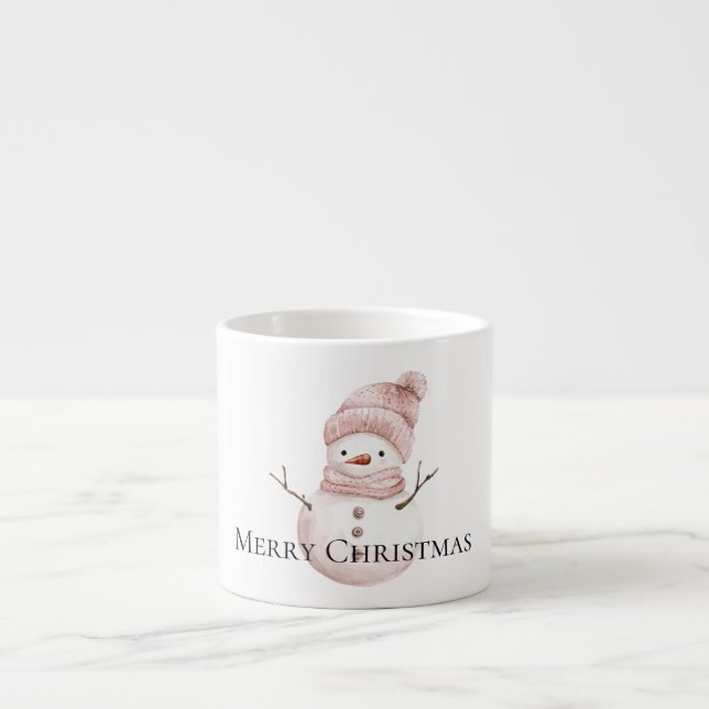 Christmas Pink White Snowman Espressotasse (Vorderseite)
