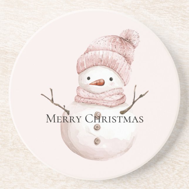 Christmas Pink White Snowman Getränkeuntersetzer (Vorne)