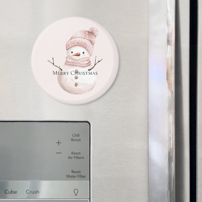 Christmas Pink White Snowman Magnet (In Situ (Kühlschrank))
