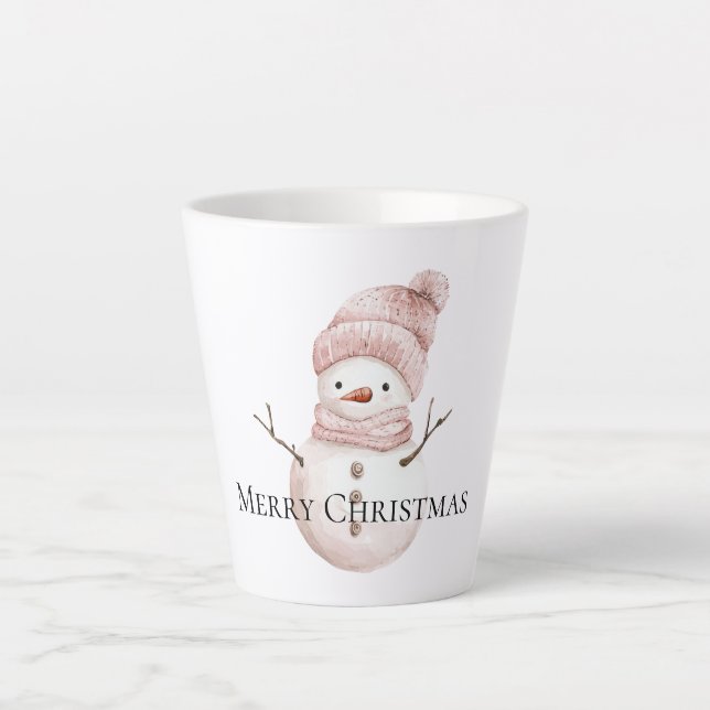 Christmas Pink White Snowman Milchtasse (Vorderseite)
