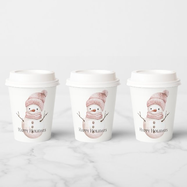 Christmas Pink White Snowman Pappbecher (Multi)