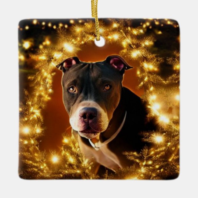 Christmas Pit Bull Keramikornament (Vorderseite)