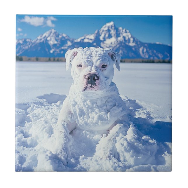 Christmas Pitbull Dog Snowman Fliese (Vorderseite)