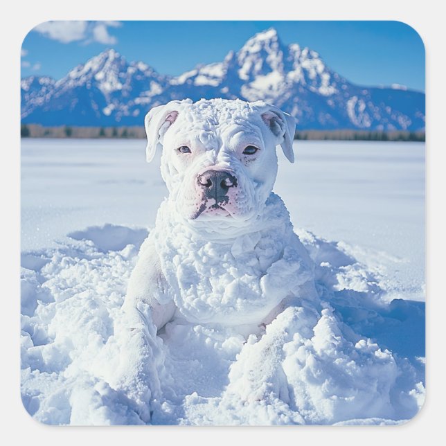 Christmas Pitbull Dog Snowman Quadratischer Aufkleber (Vorderseite)