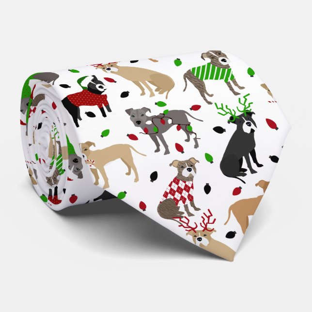 Christmas Pitbull Dogs Neck Tie Krawatte (Gerollt)