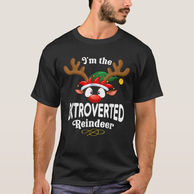 Christmas PJS Extroverted XMas Reindeer Matching  T-Shirt (Vorderseite)