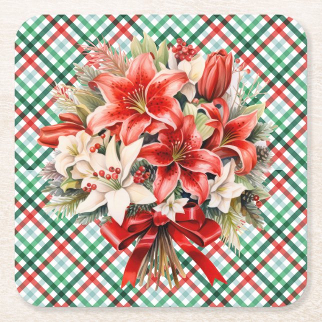 Christmas Plaid Floral Classic Holiday Pattern 6 Rechteckiger Pappuntersetzer (Vorderseite)