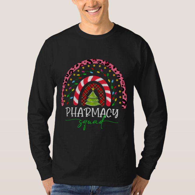 Christmas Plaid Leopard Rainbow Pharmacy Squad T-Shirt (Vorderseite)