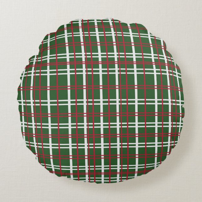 Christmas Plaid Red, Green, White Rundes Kissen (Vorderseite)