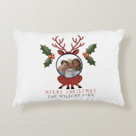 Christmas Plaid Reindeer with Personalized Photo Dekokissen