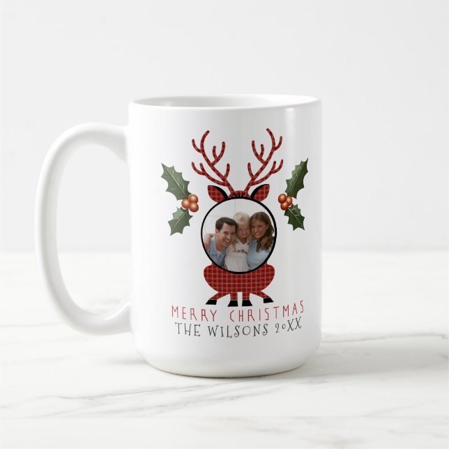 Christmas Plaid Reindeer with Personalized Photo Kaffeetasse (Links)