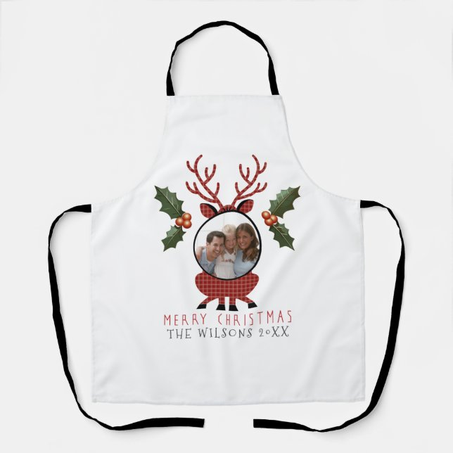 Christmas Plaid Reindeer with Personalized Photo Schürze (Vorderseite)