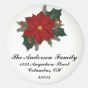 Christmas Poinsetta 4 - Weihnachtsadressen Labels Runder Aufkleber