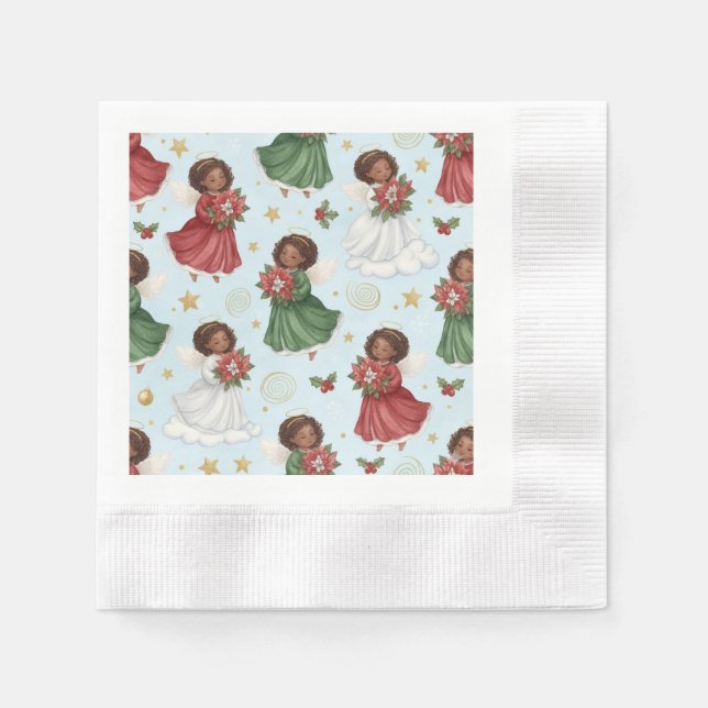 Christmas Poinsettia African American Angels Serviette (Vorderseite)