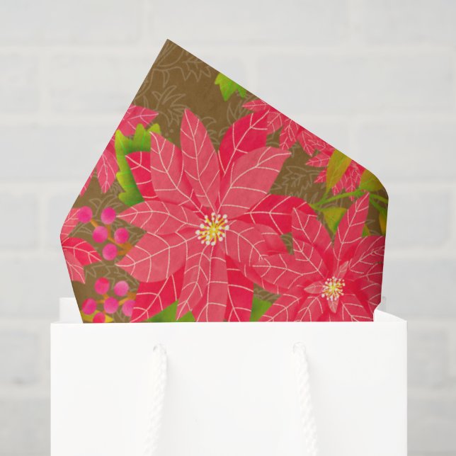 Christmas Poinsettia Brown Seidenpapier (Geschenktüte)