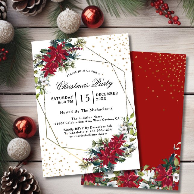 Christmas Poinsettia Confetti Party Einladung (Christmas Poinsettia Confetti Party Invitation
)