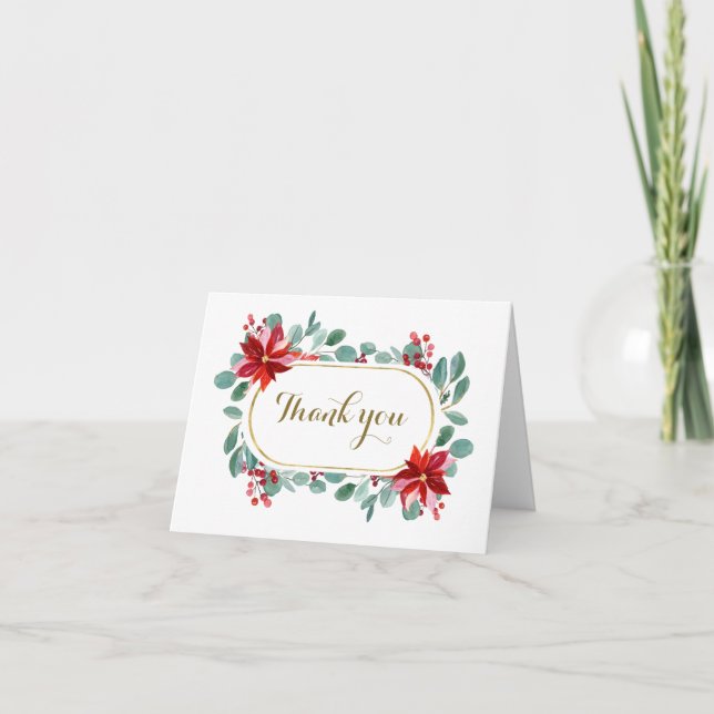 Christmas Poinsettia Eucalyptus Inspiration Dankeskarte (Vorderseite)