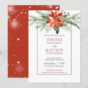 Christmas Poinsettia Evergreens Garland Wedding   Einladung