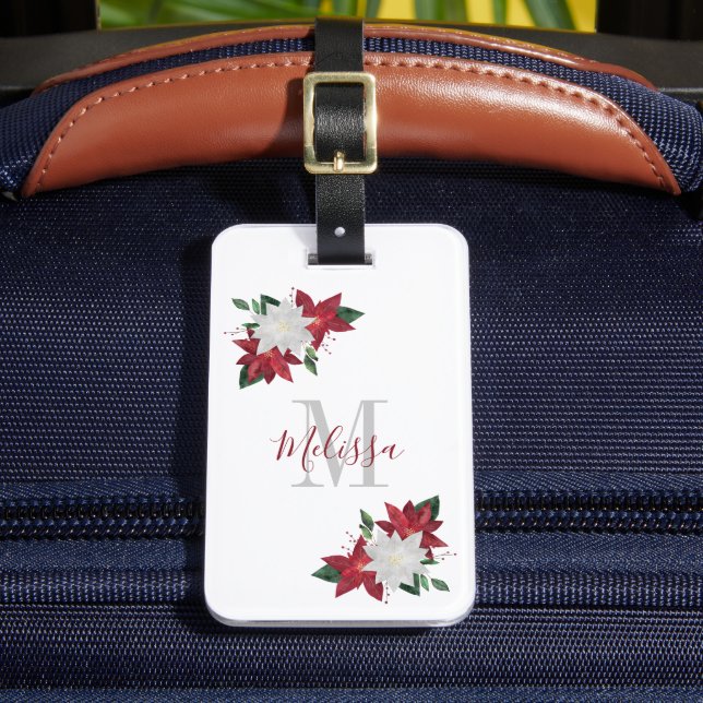 Christmas Poinsettia Floral Monogram Gepäckanhänger (Vorderseite Insitu 2)