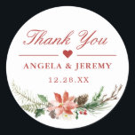Christmas Poinsettia Floral Vielen Dank für Ihre U Runder Aufkleber<br><div class="desc">Weihnachten Poinsettia Floral Vielen Dank,  dass Sie Label Sticker. (1) Für weitere Anpassungen klicken Sie bitte auf den Link "Weiter anpassen" und verwenden Sie unser Designwerkzeug,  um diese Vorlage zu ändern. (2) Wenn Sie Hilfe oder passende Artikel benötigen,  kontaktieren Sie mich bitte.</div>