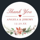 Christmas Poinsettia Floral Vielen Dank für Ihre U Runder Aufkleber<br><div class="desc">Weihnachten Poinsettia Floral Vielen Dank,  dass Sie Label Sticker. (1) Für weitere Anpassungen klicken Sie bitte auf den Link "Weiter anpassen" und verwenden Sie unser Designwerkzeug,  um diese Vorlage zu ändern. (2) Wenn Sie Hilfe oder passende Artikel benötigen,  kontaktieren Sie mich bitte.</div>