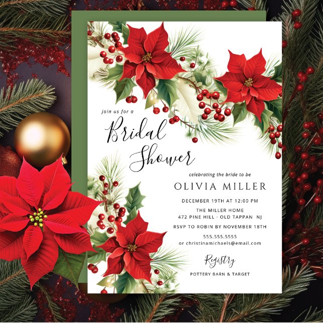 Christmas Poinsettia Flowers Bridal Shower  Einladung (Von Creator hochgeladen)