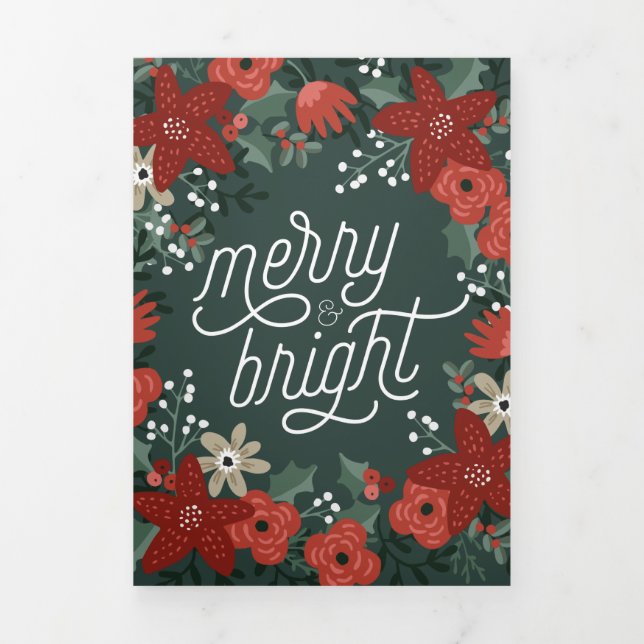 Christmas Poinsettia Foliage Holiday Tri Fold Dreifach Gefaltete Karte (Cover)