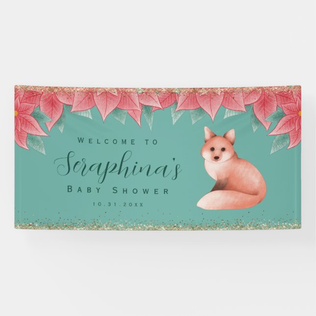 Christmas Poinsettia Fox Gold Glitzern Baby Shoote Banner (Horizontal)