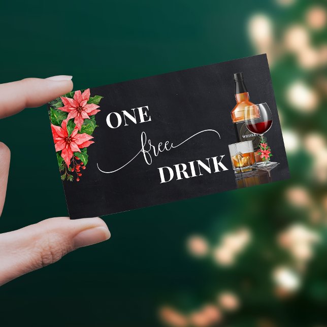 Christmas Poinsettia Free Drink Party Card Ticket (Von Creator hochgeladen)