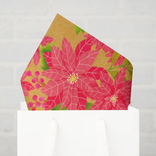 Christmas Poinsettia Gold Orange Seidenpapier (Geschenktüte)