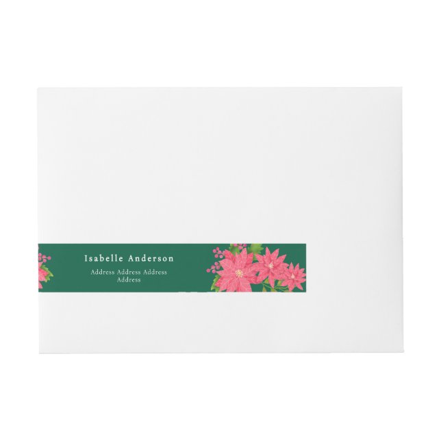 Christmas Poinsettia Green Rundum-Adressaufkleber (Vorderseite)