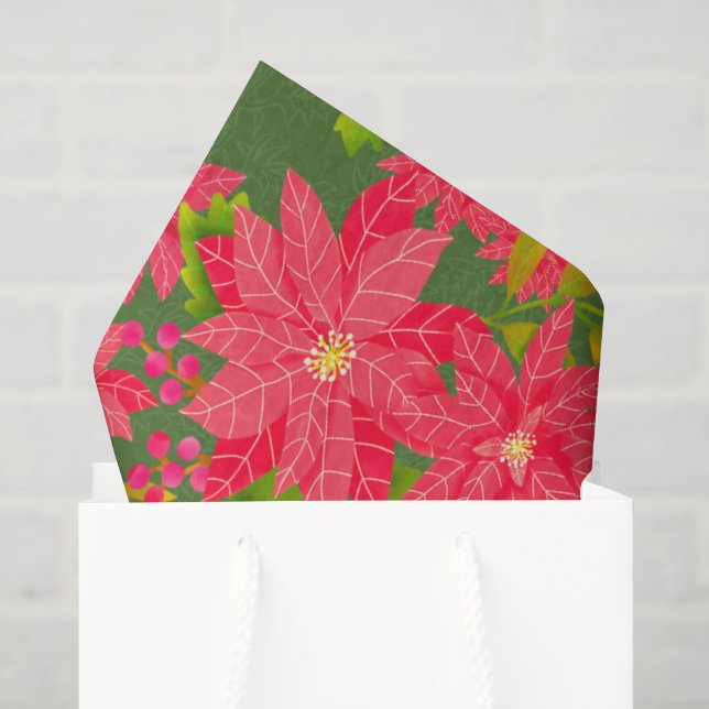 Christmas Poinsettia Green Seidenpapier (Geschenktüte)