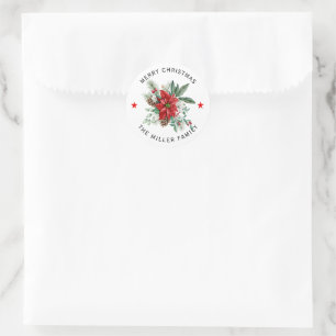 Christmas Poinsettia Holiday Bouquet Runder Aufkleber
