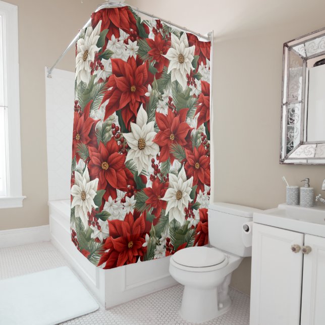 Christmas Poinsettia – Holiday Floral Design Duschvorhang (Beispiel)