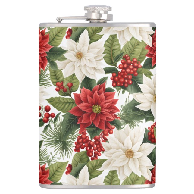 Christmas Poinsettia – Holiday Floral Design Flachmann (Vorderseite)
