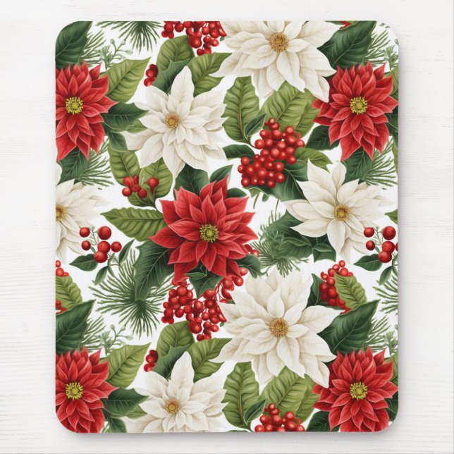 Christmas Poinsettia – Holiday Floral Design Mousepad (Vorne)