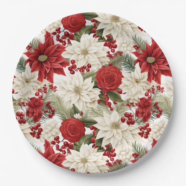 Christmas Poinsettia – Holiday Floral Design Pappteller (Vorderseite)