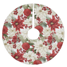 Christmas Poinsettia – Holiday Floral Design Polyester Weihnachtsbaumdecke