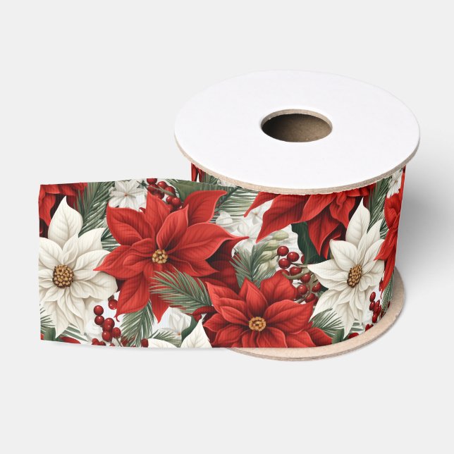 Christmas Poinsettia – Holiday Floral Design Ripsband (Spule)
