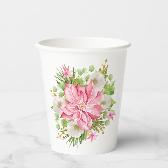 Christmas Poinsettia Holiday Floral Pappbecher (Vorderseite)